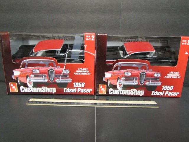 CUSTOMSHOP 1958 EDSEL PACER PLASTIC MODEL KIT (2) BOTH: BOTH ARE IN ORIGINAL PACKAGING, SKILL 2, 1:25 SCALE, PREDECORATED PLASTIC MODEL KITS