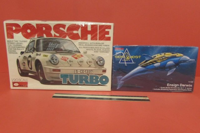 2 VINTAGE MODEL KITS BOTH ARE IN ORIGINAL PACKAGING,: BOTH ARE IN ORIGINAL PACKAGING, SEA QUEST ENSIGN DARWIN & PORSCHE SAFARI TURBO