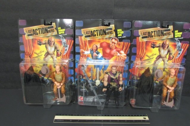 1993 THE LAST ACTION HERO FIGURES (3) ALL ARE IN: ALL ARE IN ORIGINAL PACKAGING, (2) AXE SWINGIN RIPPER, & SKULL ATTACK JACK
