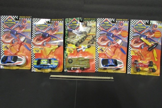 AIR VECTORS SELF-TRANSFORMING VEHICLES (5) ALL ARE IN: ALL ARE IN ORIGINAL PACKAGING, (2) THUNDERBOLT, V-500 SKY RACER, ROAD ROCKET, & STORM CRUISER