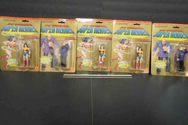 DC COMICS SUPER HEROES ACTION FIGURES (5) ALL ARE NEW: ALL ARE NEW IN ORIGINAL UNOPENED PACKAGING, 1989, WONDER WOMAN (3), & LEX LUTHER (2)