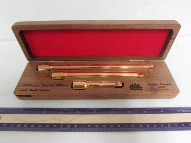 MAC TOOLS 24K GOLD PLATED SOCKET EXTENSION SET 1991: 1991 LIMITED EDITION, COMES IN OAK CASE, SERIAL NUMBER 01363