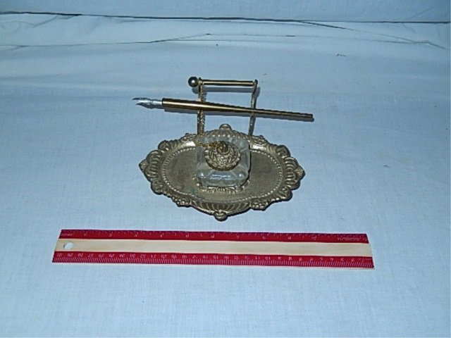 BRASS AND GLASS INK PEN HOLDER NICE DESK ACCESSORIES: NICE DESK ACCESSORIES