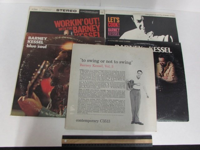 VINYL RECORDS (5) 1961 WORKIN' OUT! WITH THE BARNEY: 1961 WORKIN' OUT! WITH THE BARNEY KESSEL QUARTET, A CONCORD JAZZ CLASSIC BARNEY PLAYS KESSEL & FRIENDS, BARNEY KESSEL BLUE SOUL, 1955 TO SWING OR NOT TO SWING BARNEY KESSEL, & LET'S COOK BARNEY KESSEL