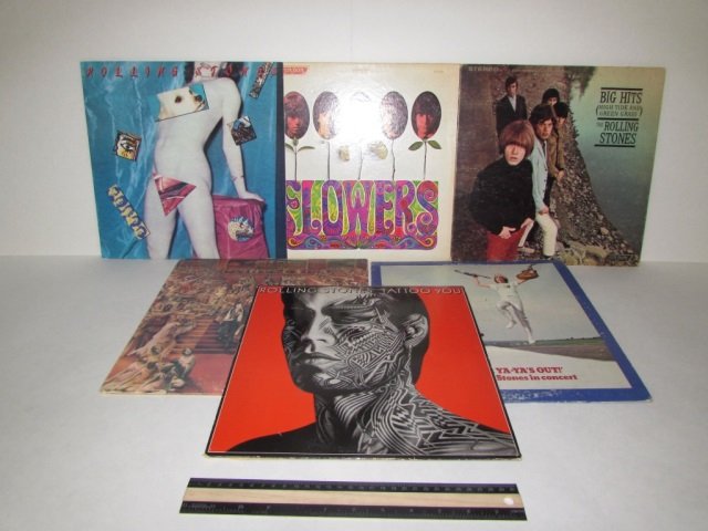 ROLLING STONES VINYL RECORDS (6) UNDERCOVER, BIG HITS,: UNDERCOVER, BIG HITS, ITS ONLY ROCKN ROLL, TATTOO YOU, GET YER YA YAS OUT, & FLOWERS