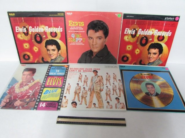 ELVIS VINYL RECORDS (6) GIRL HAPPY, ELVIS' GOLDEN: GIRL HAPPY, ELVIS' GOLDEN RECORDS (4), & BLUE HAWAII STILL IN PLASTIC,1958-1963