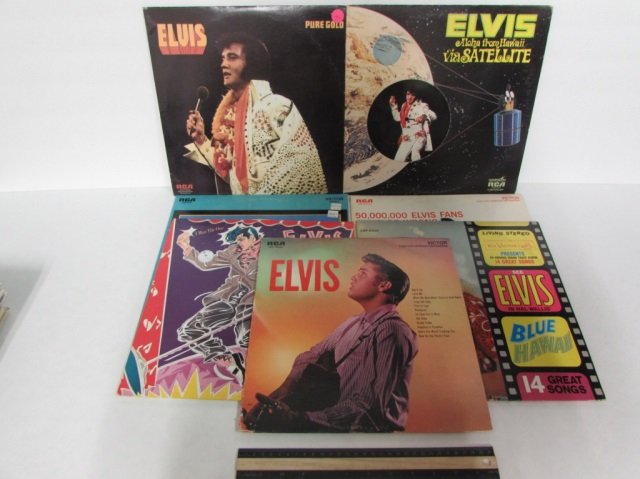 ELVIS VINYL RECORDS (7) PURE GOLD, ALOHA FROM HAWAII,: PURE GOLD, ALOHA FROM HAWAII, ELVIS' GOLDEN RECORDS (2), ELVIS, I WAS THE ONE, BLUE HAWAII 1956-1975