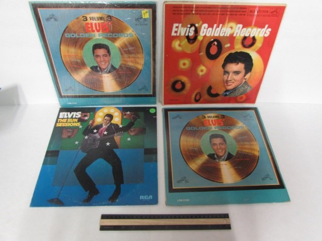 ELVIS VINYL RECORDS (4) 1963 VOLUME 3 ELVIS' GOLDEN: 1963 VOLUME 3 ELVIS' GOLDEN RECORDS, ONE STILL IN PLASTIC (2), 1958 ELVIS' GOLDEN RECORDS, 1976 ELVIS THE SUN SESSIONS