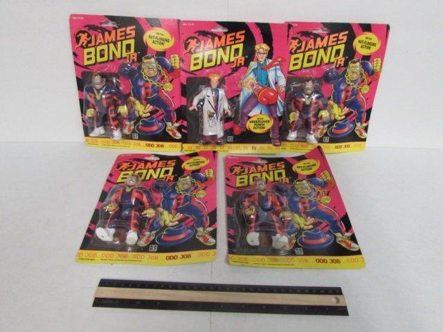 JAMES BOND JR FIGURES (5) ALL ARE IN ORIGINAL: ALL ARE IN ORIGINAL PACKAGING, (4) ODD JOB FIGURES, & IQ FIGURE