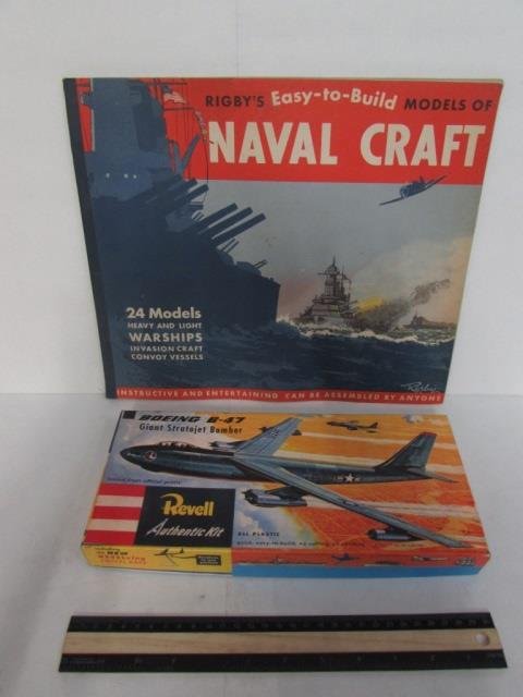 PAPER & PLASTIC MODEL KITS (2) ORIGINAL PACKAGING,: ORIGINAL PACKAGING, BOEING B-47 PLASTIC MODEL KIT & RIGNYS EASY TO BUILD NAVAL CRAFT BOOK (24 MODELS)