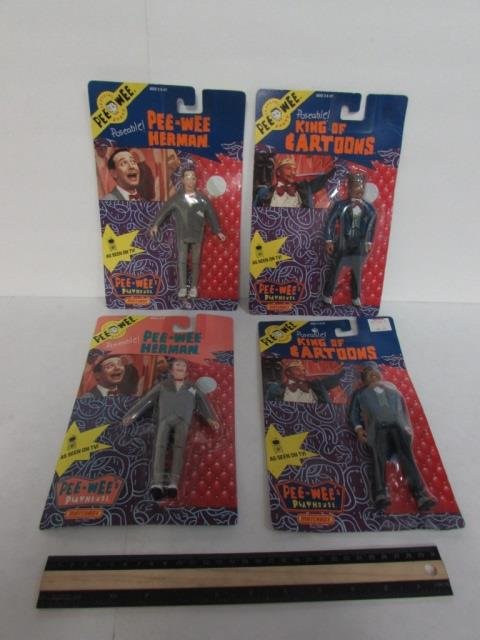 PEE WEES PLAYHOUSE POSEABLE FIGURES (4) ALL ARE NEW IN: ALL ARE NEW IN UNOPENED ORIGINAL PACKAGING, PEE-WEE HERMAN (2) & KING OF CARTOONS (2), 1988