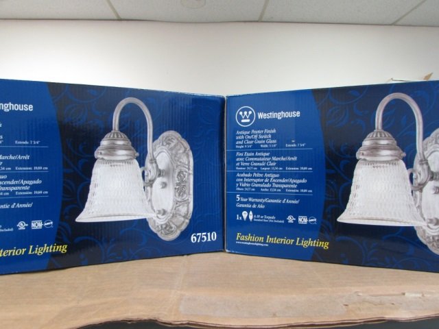 WESTINGHOUSE FASHION INTERIOR LIGHTING ANTIQUE PEWTER: ANTIQUE PEWTER FINISH WITH ON/OFF SWITCH AND CLEAR GRAIN GLASS