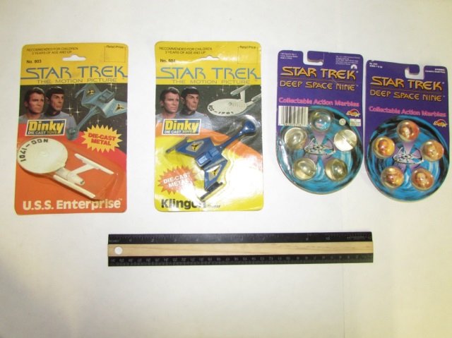 STAR TREK MARBLES & DIE CAST MODELS (4) NEW IN UNOPENED: NEW IN UNOPENED ORIGINAL PACKAGING, STAR TREK DIE-CAST METAL U.S.S. ENTERPRISE & KLINGON 1979 (2), & STAR TREK DEEP SPACE NINE ACTION MARBLES 1992 (2)