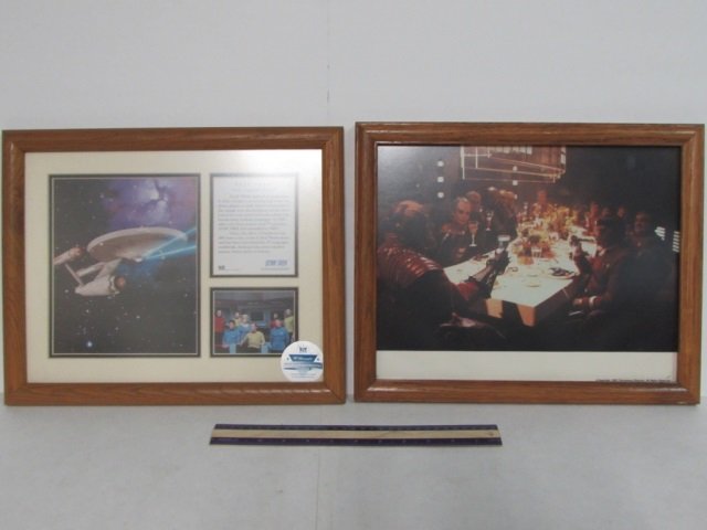 2 FRAMED STAR TREK PHOTOGRAPHS FRAMED PHOTO COLORED: FRAMED PHOTO COLORED FROM MOVIE 1991 & FRAMED CLASSIC COMMEMORATIVE ST THE ORIGINAL SERIES CREW AND SHIP