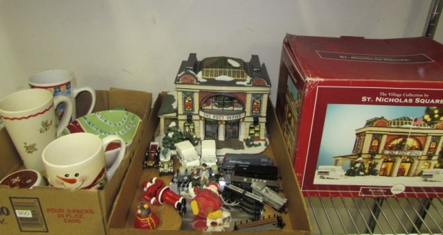 CHRISTMAS DECORATIONS: CHRISTMAS MUGS AND BOWL, THE VILLAGE COLLECTION BY ST. NICHOLAS SQUARE "POLICE OFFICE"