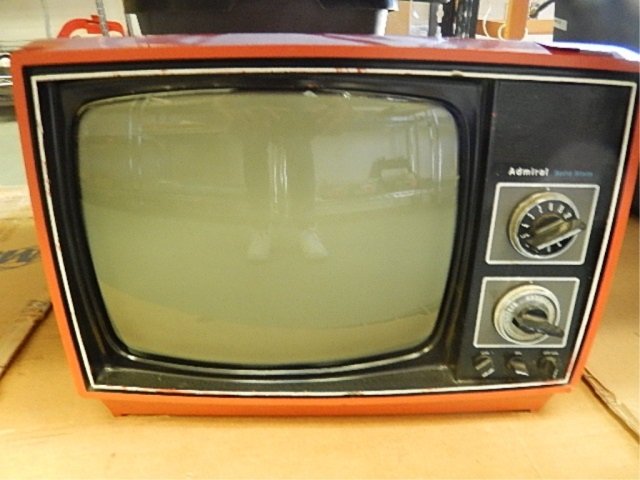 ADMIRAL SOLID STATE TV: RED PLASTIC CASE, 12" SCREEN, 16" ACROSS