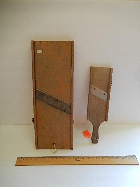 VINTAGE WOOD SLICERS (2): WOOD AND STAINLESS STEEL SLICERS