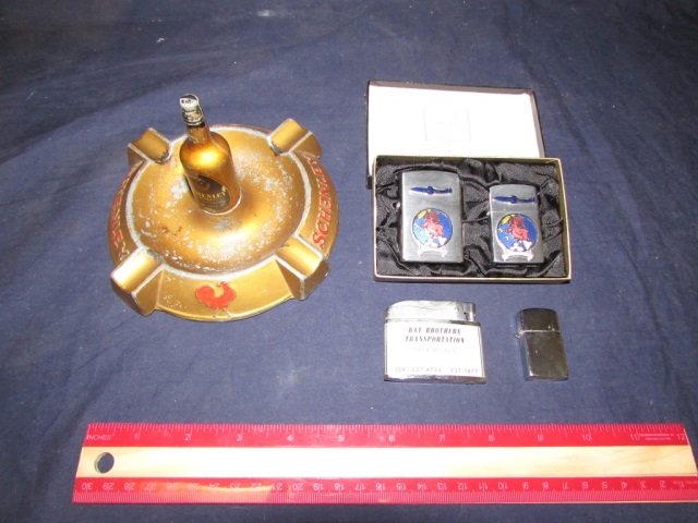 VINTAGE ZIPPOS & METAL ASHTRAY MINT ZIP KOREA, SCHENLEY: MINT ZIP KOREA, SCHENLEY METAL ASHTRAY, & OTHERS