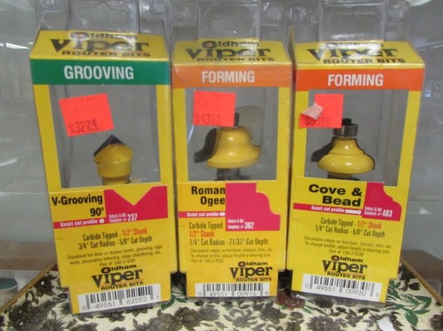 VIPER ROUTER BITS (3): INCLUDES COVE & BEAD, V-GROOVING & ROMAN OGEE