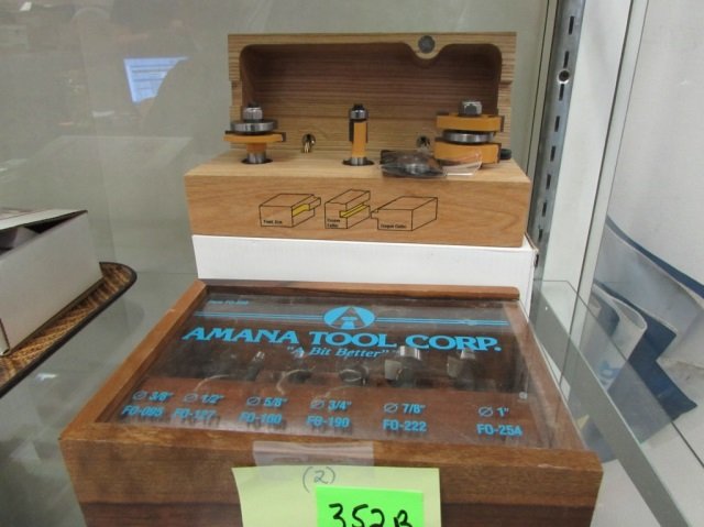 ROUTER BITS (2): INCLUDES AMANA TOOL CORP BIT SET IN WOODEN BOX & SOMMERFELD'S OWN TONGUE & GROOVE CABINETMAKING SET IN WOODEN BOX