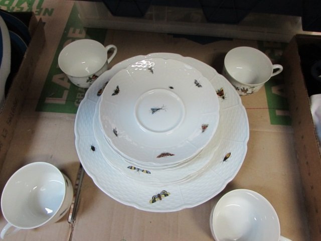 LIMOGES DINNERWARE (16): CERALANE, FOUR PIECE PLACE SETTING, HAND-PAINTED, BUTTERFLIES AND BUGS