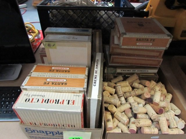 CIGAR BOX COLLECTION: NICE ASSORTMENT INCLUDES SANTA FE, JOSE MARTINEZ, PLUS WINE CORK COLLECTION