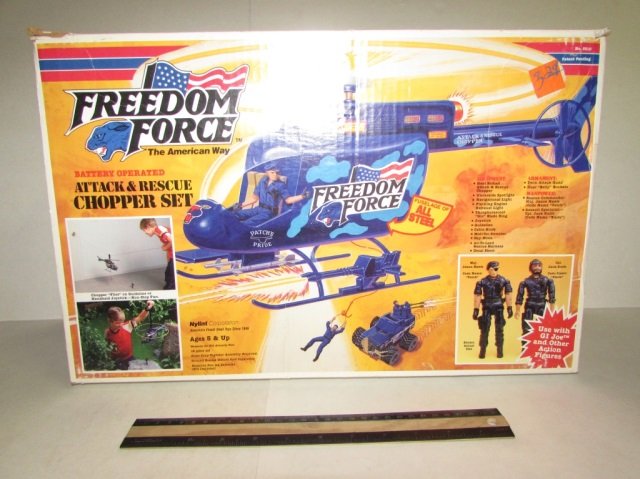 FREEDOM FORCE ATTACK & RESCUE CHOPPER SET: FREEDOM FORCE ATTACK & RESCUE CHOPPER SET SOME PIECES ARE MISSING, NO FIGURES, MEDI-VAC STRETCHER, ROCKETS