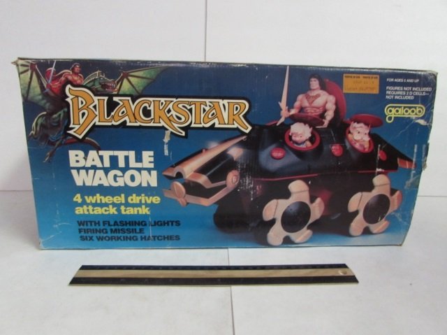 1984 BLACKSTAR BATTLE WAGON: 1984 BLACKSTAR BATTLE WAGON ORIGINAL PACKAGING HAS BEEN OPENED, 4 WHEEL DRIVE ATTACK TANK