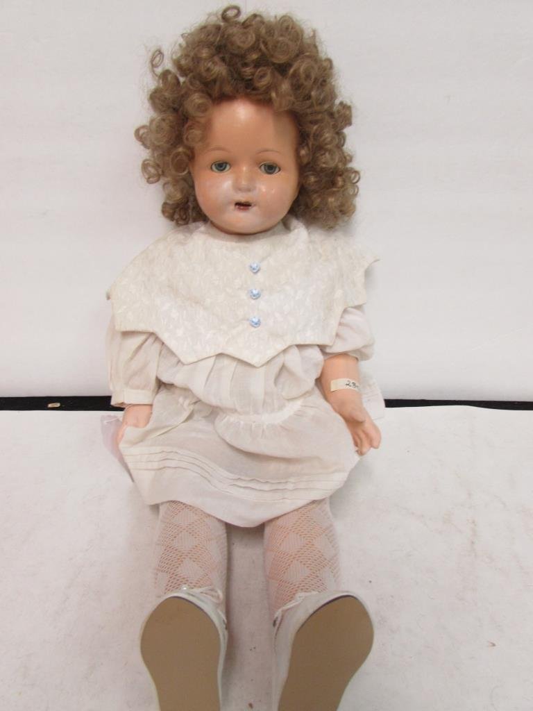 EFFANBEE ROSEMARY DOLL: WALK TALK SLEEP 24" LONG DOLL, COMPOSITION HEAD AND LIMS, CLOTH BODY, BLONDE WIG, BLUE GLASS SLEEPY EYES, OPEN MOUTH SMILE, MARKED ON BACK OF SHOULDER, IN GOOD CONDITION