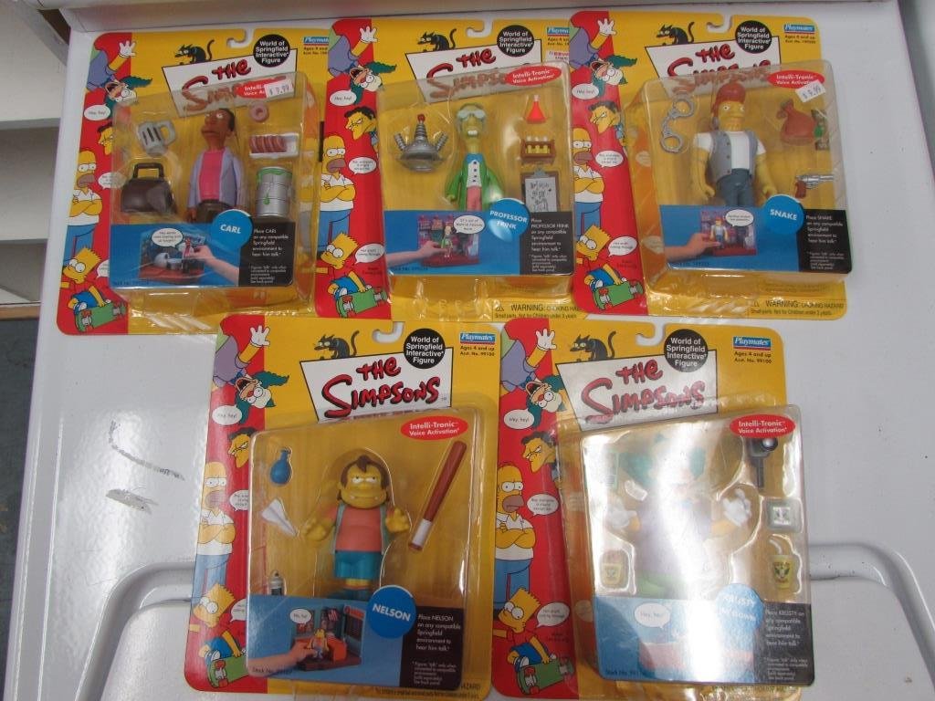 SIMPSONS COLLECTIBLE TOYS (5): SIMPSONS COLLECTIBLE TOYS (5) IN ORIGINAL PACKAGING, INCLUDES NELSON, KRUSTY THE CLOWN, CARL, PROFESSOR FINK & SNAKE