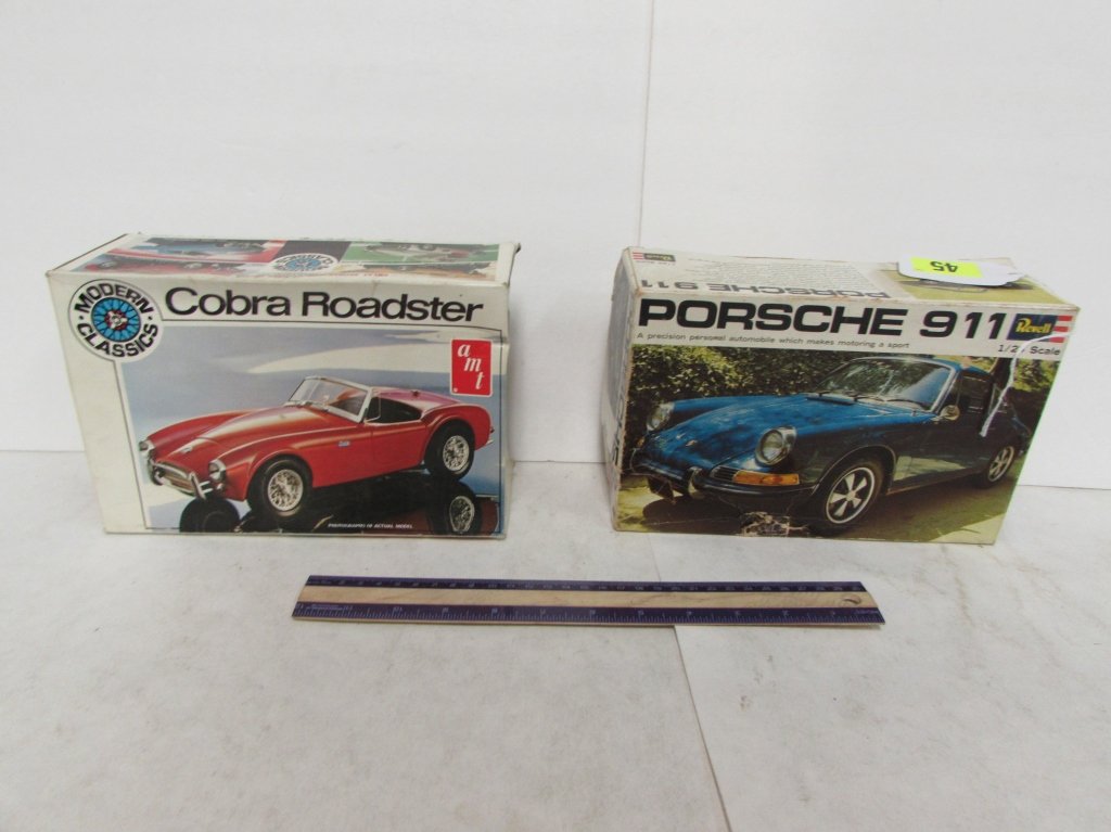 2 PLASTIC CAR MODEL KITS: PORSHE 911 & COBRA ROADSTER