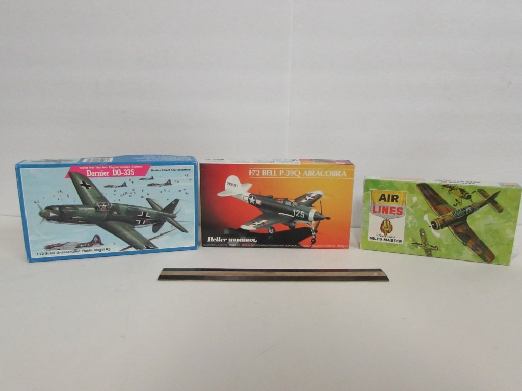 3 PLASTIC AIRCRAFT MODEL KITS: MILES MASTER, 1-72 BELL P-39Q AIRACOBRA, & DORNIER DO-335