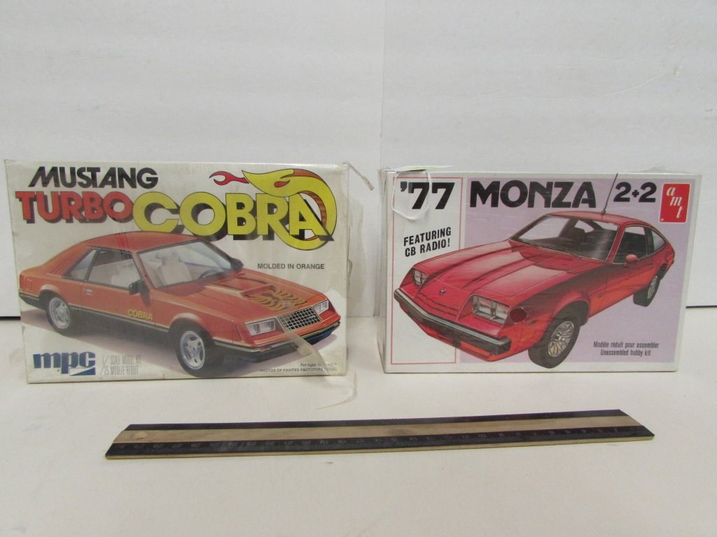 2 PLASTIC CAR MODEL KITS: 77 MONZA 2+2 & MUSTANG TURBO COBRA