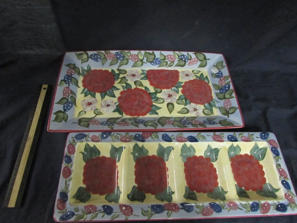 LESAL STUDIOS CERAMIC PLATTER (2): LESAL STUDIOS CERAMIC PLATTER (2) Certified International Lesal Studios, Made in China, 1' 7" long x 7" wide, 1' 6" long x 10" wide, Floral design No chips