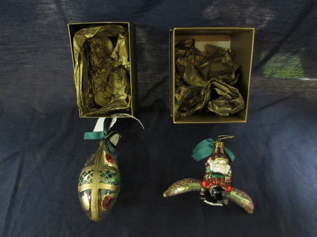 WATERFORD CHRISTMAS ORNAMENTS: WATERFORD CHRISTMAS ORNAMENTS LIMITED EDITION HAND BLOWN ORNAMENTS: COLLEEN EGG AND FLYING GOOSE AND SANTA