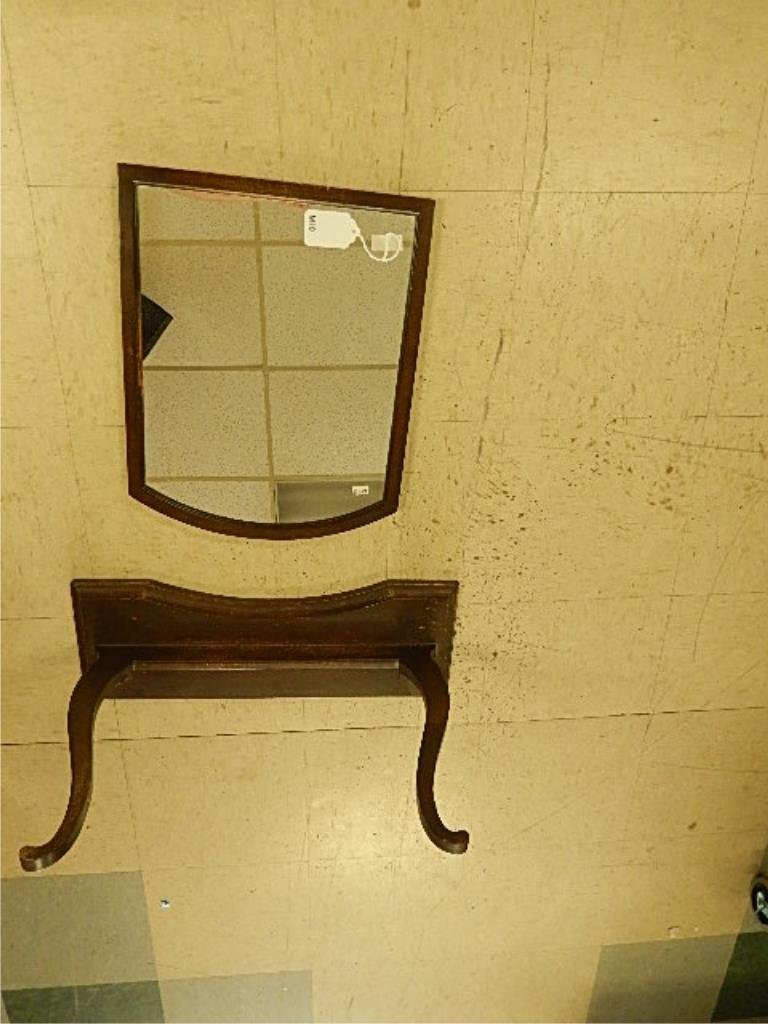 ENTRY WALL TABLE & MIRROR: ENTRY WALL TABLE & MIRROR TABLE IS 16.5 INCHES TALL, MIRROR IS 19 INCHES TALL