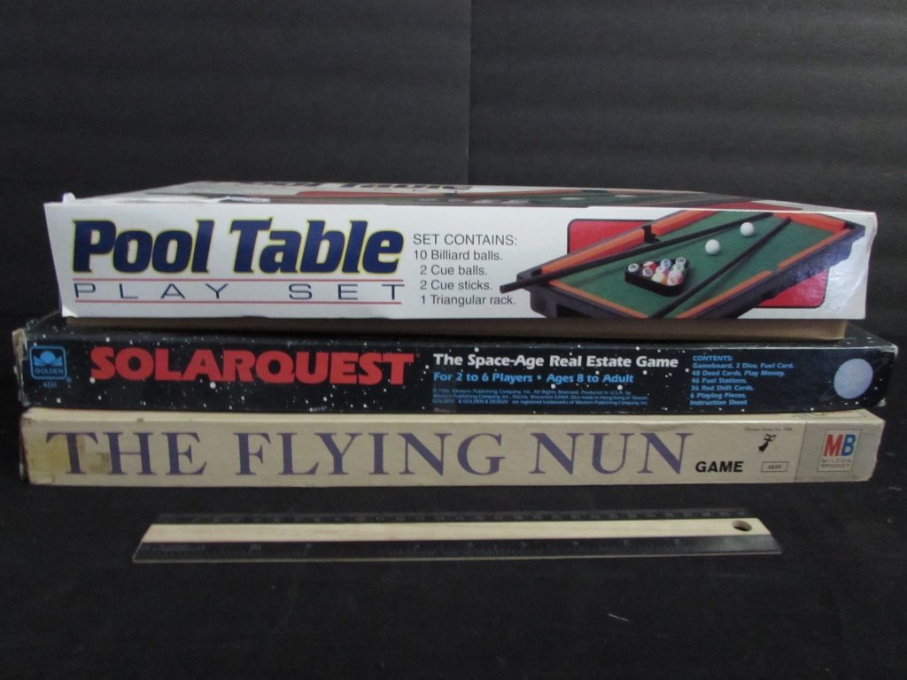 MINI POOL TABLE GAME PLUS (2) OTHERS: MINI POOL TABLE GAME PLUS (2) OTHERS POOL TABLE PLAYSET, SOLARQUEST, & THE FLYING NUN GAME