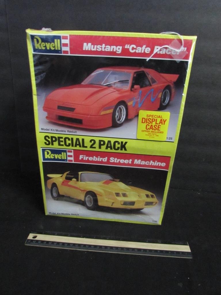 REVELL PLASTIC CAR MODEL KITS (2 PACK): REVELL PLASTIC CAR MODEL KITS (2 PACK) IN ORIGINAL PACKAGING, MUSTANG "CAFE RACER" & FIREBIRD STREET MACHINE