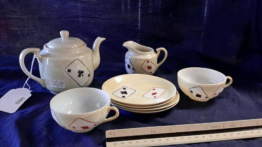 8 piece playing card themed tea set: 8 piece porcelian tea set playing card themed tea set