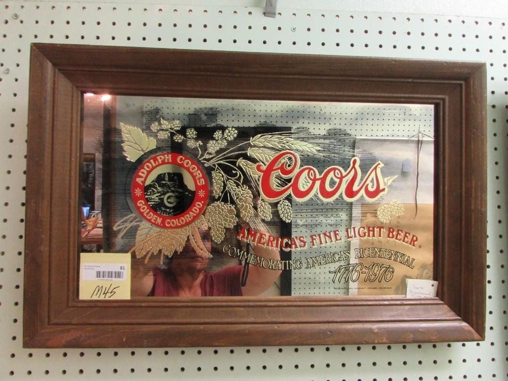 Framed Mirror Bicentennial Coors Beer Sign