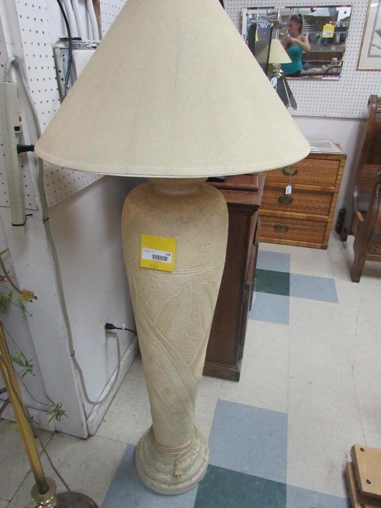 Ceramic Floor Lamp: Ceramic floor lamp with shade is 56.5" tall and is in good condition.