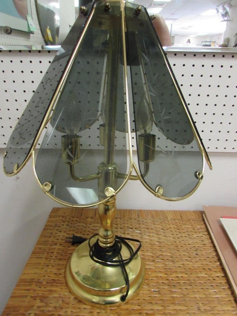 Touch Table Top Lamp: Touch table top lamp is brass and glass, 22" tall.