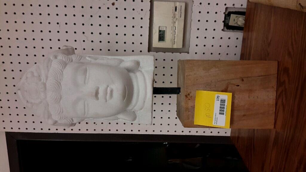 Alabaster Asian Bust on Wood Block: Very heavy, Asian female bust, made in the Philippines, 24" tall, 7" wide