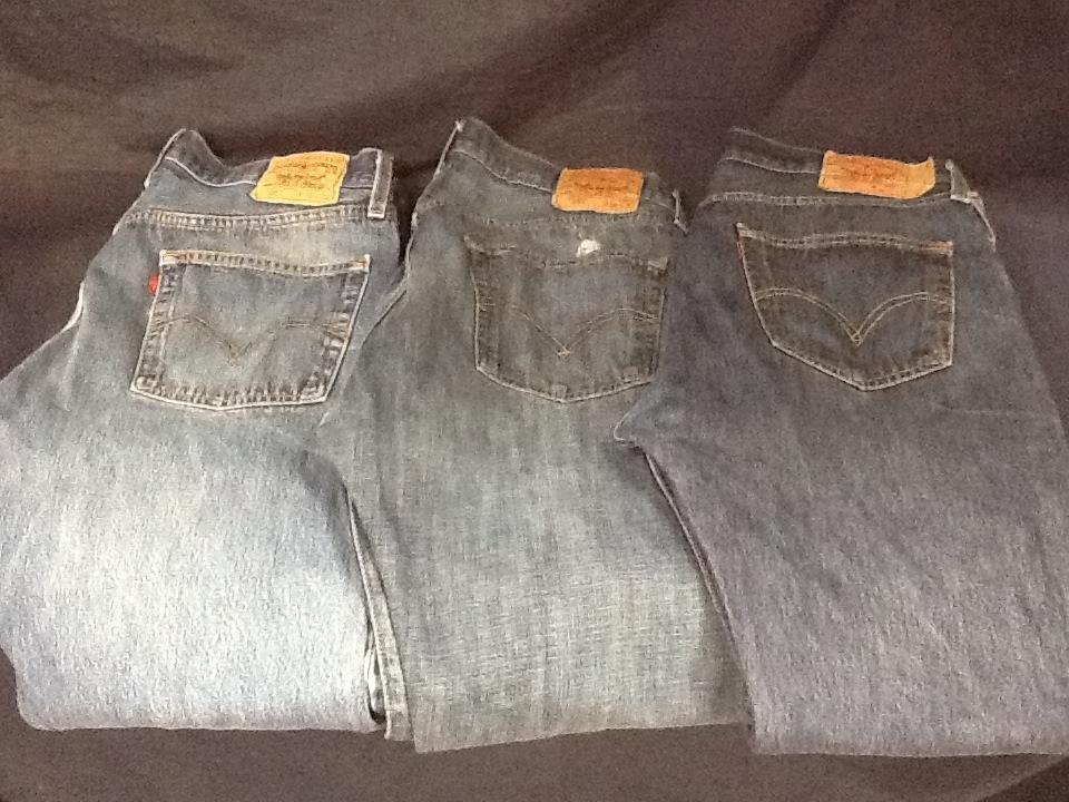 Men's Levi Strauss Blue Jeans (3): Pre-worn, good condition, size 36 by 32