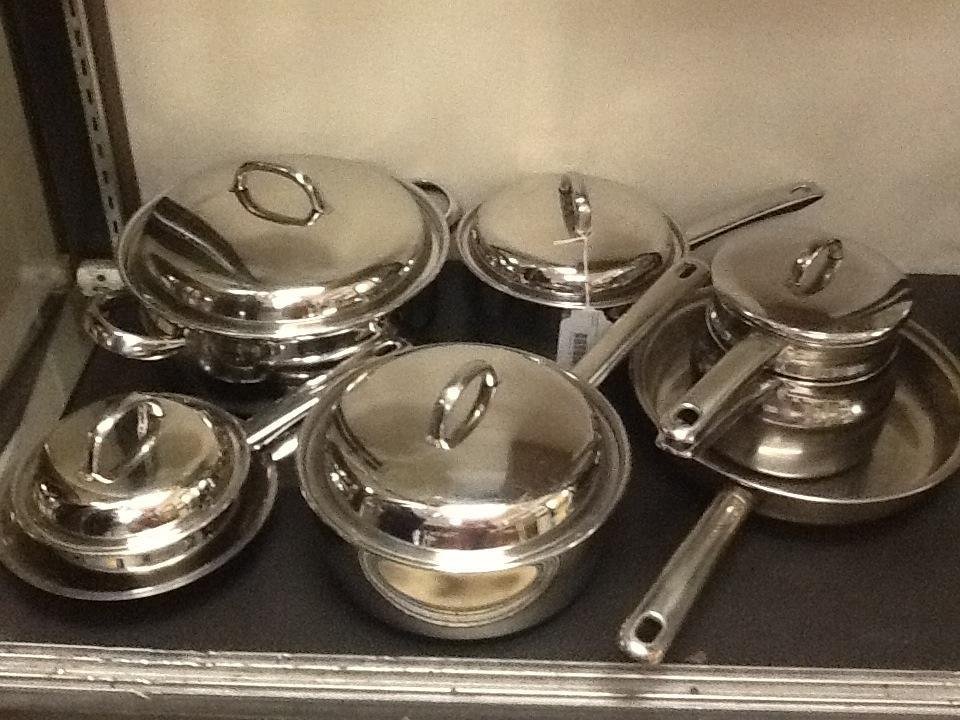 Stainless Steal Cookware Set (13): Used but in good condition. Dutch oven, frying pans, pots. 5 pans have lids.