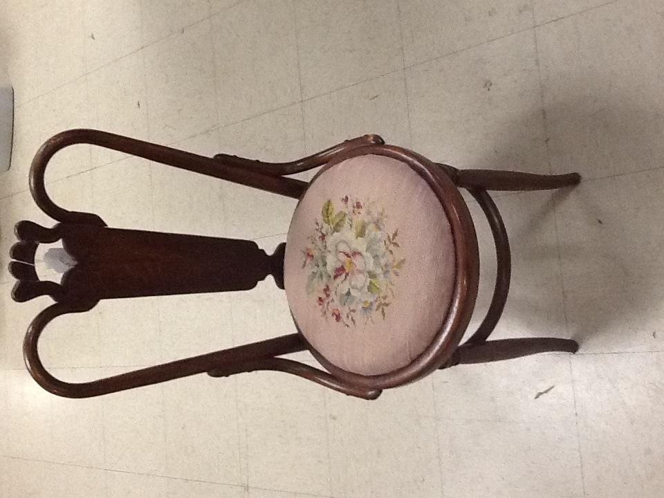 Oak Side Chair with Needlepoint Seat: Vintage, 33" tall, good condition.