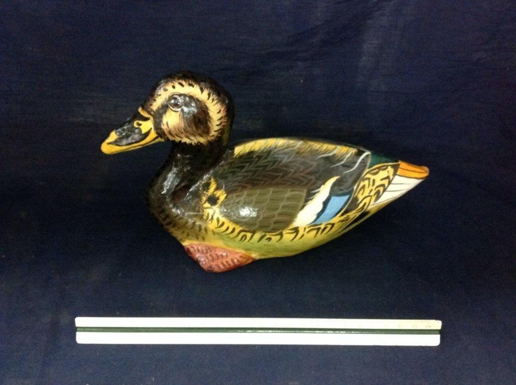 Vintage Signed Papier-Mache Duck: Folk art decorative duck, made in Thailand, 13.5" long