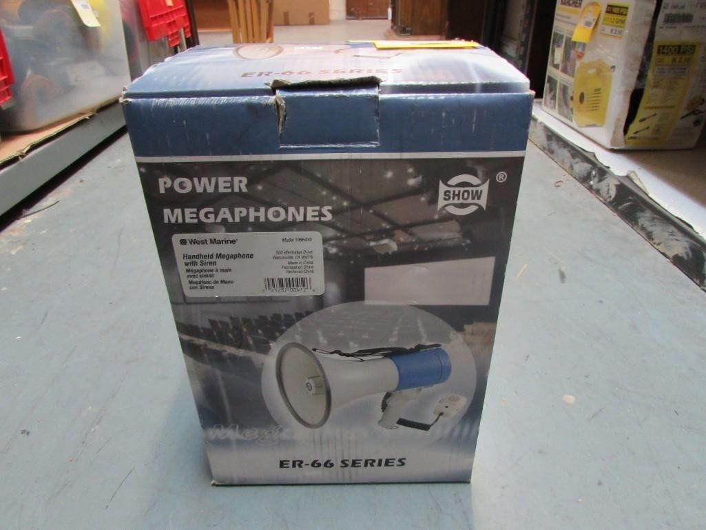Show Power Megaphones: Handheld megaphone with siren, in box 