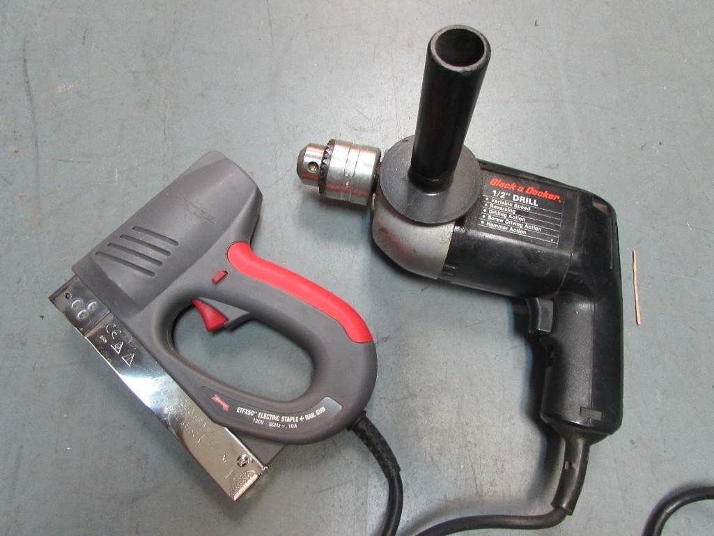 Electric stapler and drill: includes black & decker electric drill & Arrow electric staple + nail un 120v 