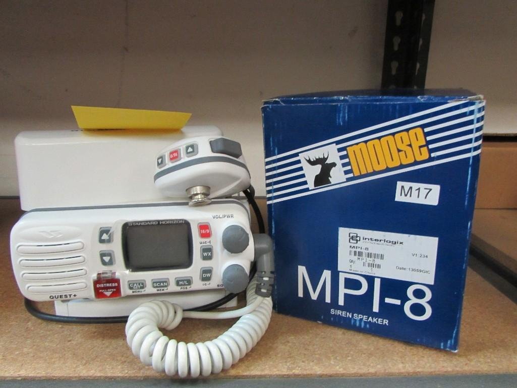 Quest Marine transceiver & siren speaker: Marine transceiver does not include box, moose siren speaker is in box model number is mpi-8